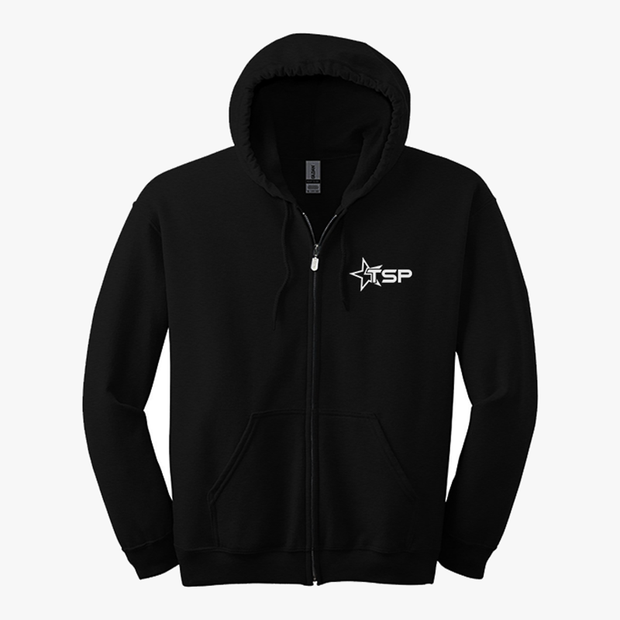 Texas Speed & Performance Black Full-Zip Hoodie with TSP Color Logo on Left Crest